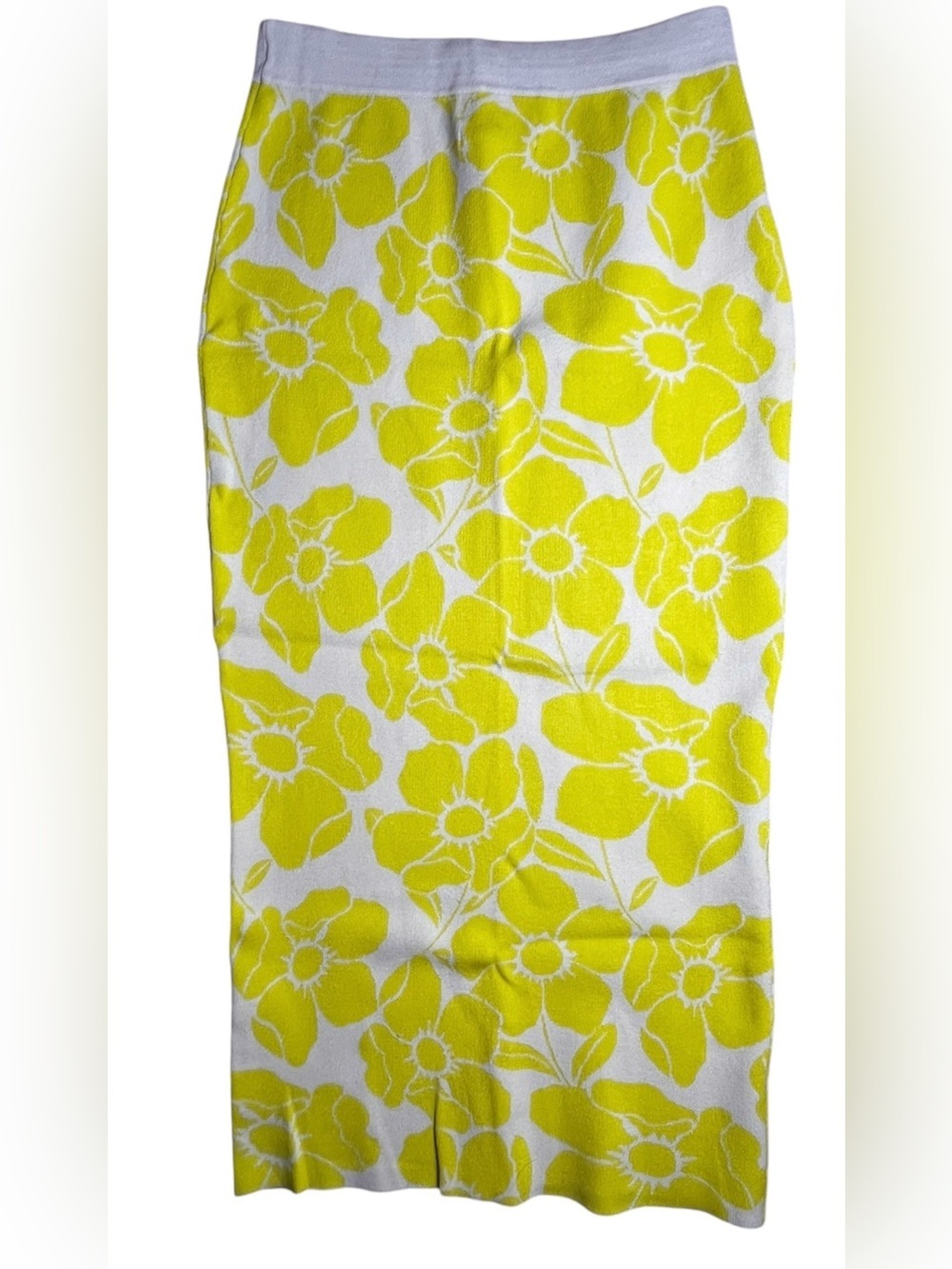 Essentiel Antwerp Floral Knit Midi Pencil Skirt | Yellow & White | Size Medium - Picture 5 of 6